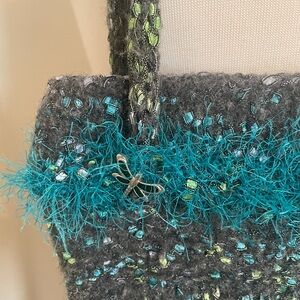 Adorable Boho Knit Multi Color Bag with Shoulder Strap